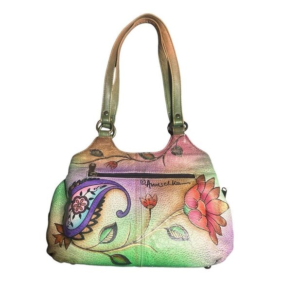 Anuschka Hand Painted Jaipur Paisley Triple Compartment Satchel - Picture 2 of 16